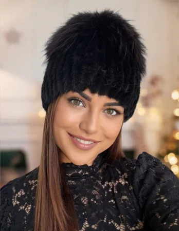 Caciula din blana de sinsila + vulpe Lady Lux Premium (NEGRU+MARO mahon) - marime universala [1]