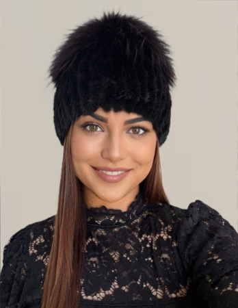 Caciula din blana de sinsila + vulpe Lady Lux Premium (NEGRU+MARO mahon) - marime universala [2]