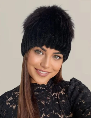 Caciula din blana de sinsila + vulpe Lady Lux Premium (NEGRU+MARO mahon) - marime universala [4]