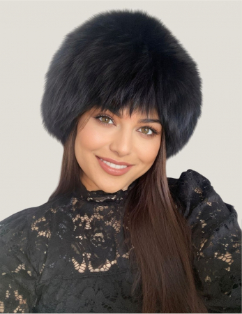 Caciula din blana naturala de vulpe Lady Lux (NEGRU) - marime universala [3]
