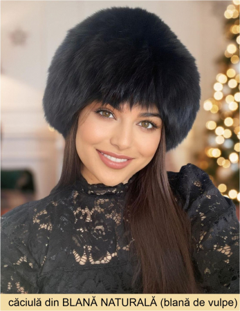 Caciula din blana naturala de vulpe Lady Lux (NEGRU) - marime universala [1]