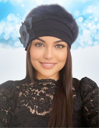 Caciula din lana groasa de Angora - Gloria Lux (BLEUMARIN) - marime universala [4]