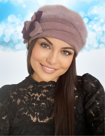 Caciula din lana groasa de Angora - Gloria Lux (ROZ pudra) - marime universala [2]