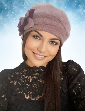 Caciula din lana groasa de Angora - Gloria Lux (ROZ pudra) - marime universala [3]