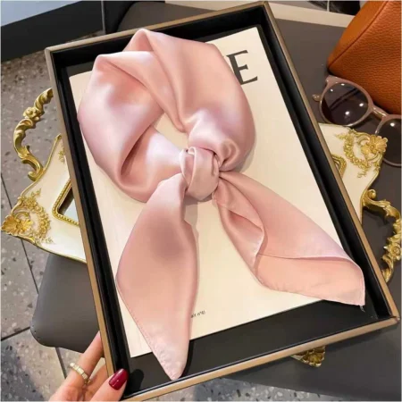 TOCI CONTESA - Esarfa eleganta de dama din matase, 60*60 cm, ROZ pudra