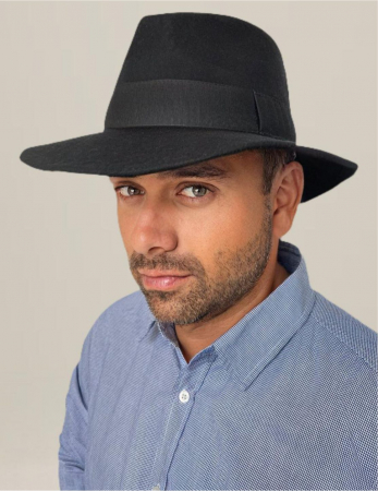 Palarie barbati din fetru lux cu boruri italiene ITALIAN STYLE (NEGRU) [1]