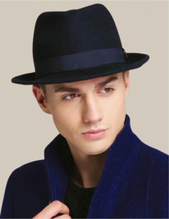 PALARII BARBATI LUX - Palarie barbati din fetru lux Mister Fedora Lux (BLEUMARIN)