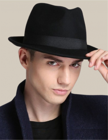 PALARII BARBATI LUX - Palarie barbati din fetru lux Mister Fedora Lux (NEGRU)