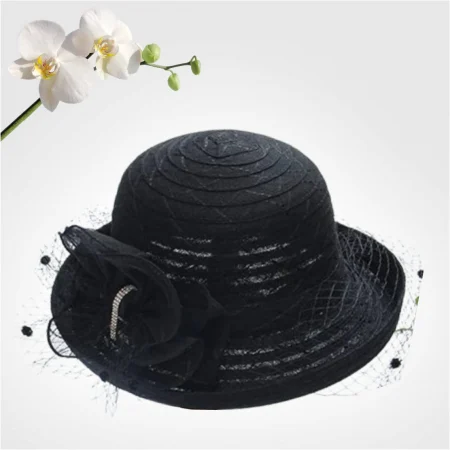 Palarie dama de lux din organza dantelata cu voaleta CELESTIA (NEGRU) - marime unica, reglabila [2]
