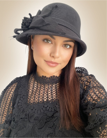 PALARII NEGRE - Palarie dama fetru Anita-palarie neagra, reglabila