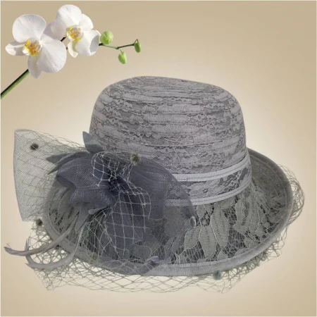 Palarie dama lux din organza cu voaleta CELESTIA LUX (GRI) - marime unica, reglabila [2]