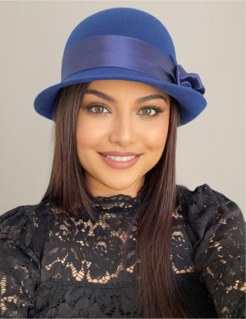 Palarie dama din fetru lux cu panglica din satin NOBLESS LUX (ALBASTRU) - marime unica, reglabila [1]