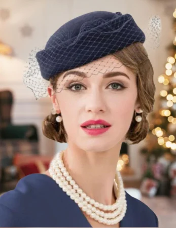 PALARII VOALETA - Palarie dama toca MISS PARIS -palarie bleumarin, reglabila