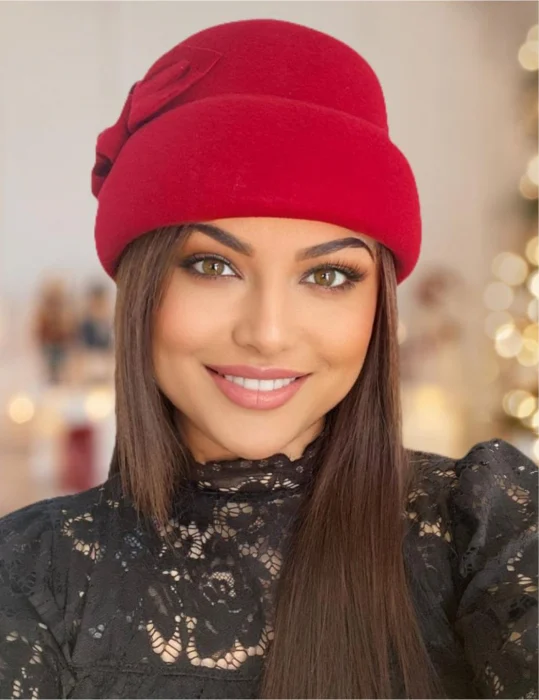Palarie dama din fetru lux tip toca MISS MAGIC (ROSU imperial) - marime unica, reglabila [1]