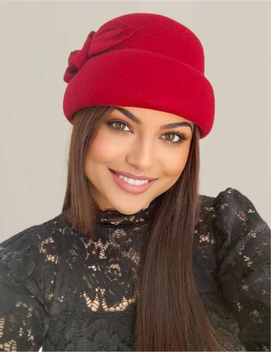 Palarie dama din fetru lux tip toca MISS MAGIC (ROSU imperial) - marime unica, reglabila [3]