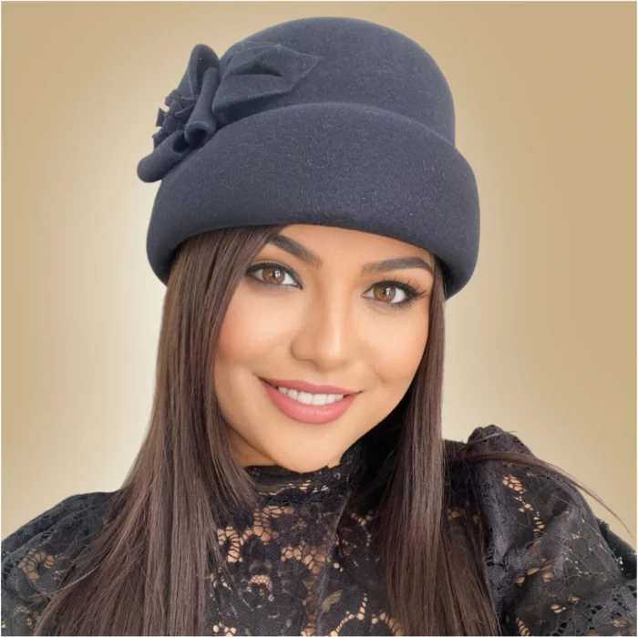 Palarie dama din fetru lux tip toca MISS MAGIC (GRI INCHIS) - marime unica, reglabila [4]