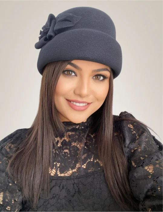 NOUA COLECTIE - Palarie dama din fetru lux tip toca MISS MAGIC (GRI INCHIS) - marime unica, reglabila