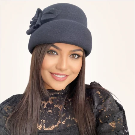 Palarie dama din fetru lux tip toca MISS MAGIC (GRI INCHIS) - marime unica, reglabila [1]