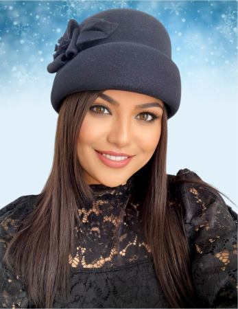 Palarie dama din fetru lux tip toca MISS MAGIC (NEGRU) - marime unica, reglabila [3]