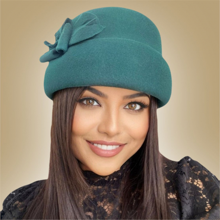 Palarie dama din fetru lux tip toca MISS MAGIC (VERDE PERSAN) - marime unica, reglabila [2]