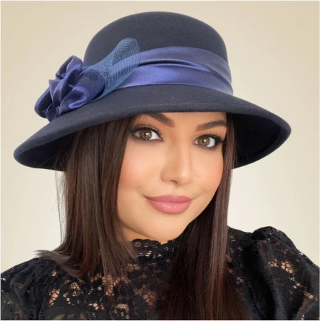 Palarie dama din fetru lux VENETIA LUX (BLEUMARIN) - marime unica, reglabila [7]