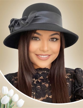 PALARII DAMA - Palarie dama din fetru lux VENETIA LUX (NEAGRA) - marime unica, reglabila