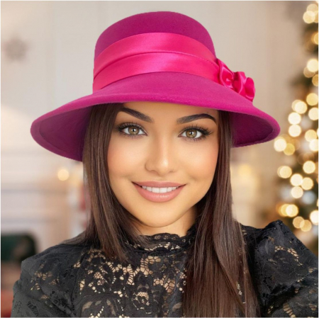 Palarie dama din fetru lux VENETIA LUX (ROZ fucsia) - marime unica, reglabila [1]