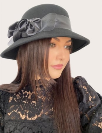 Palarie dama din fetru lux VENETIA LUX (NEAGRA) - marime unica, reglabila [5]