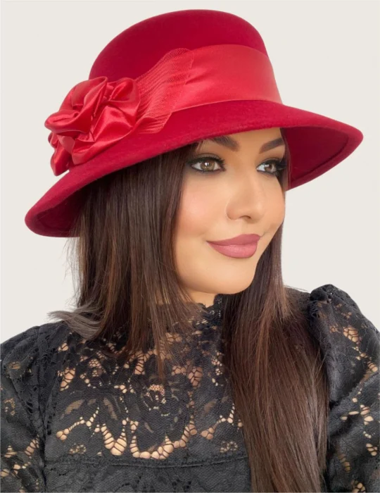 Palarie  de dama din fetru lux VENETIA LUX (ROSIE) - marime unica, reglabila [2]