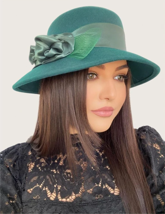 Palarie de dama din fetru lux VENETIA LUX (VERDE) - marime unica, reglabila [2]