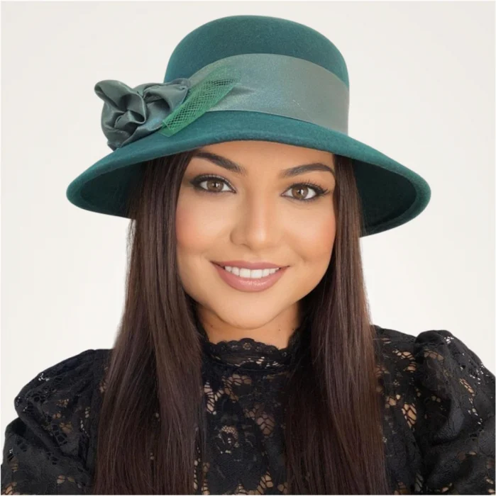 Palarie de dama din fetru lux VENETIA LUX (VERDE) - marime unica, reglabila [7]