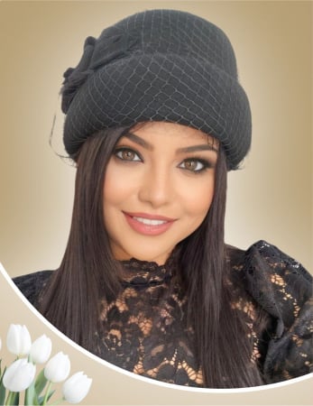 Palarie dama tip toca cu voaleta MAGIC LUX (NEGRU) - marime unica, reglabila [5]