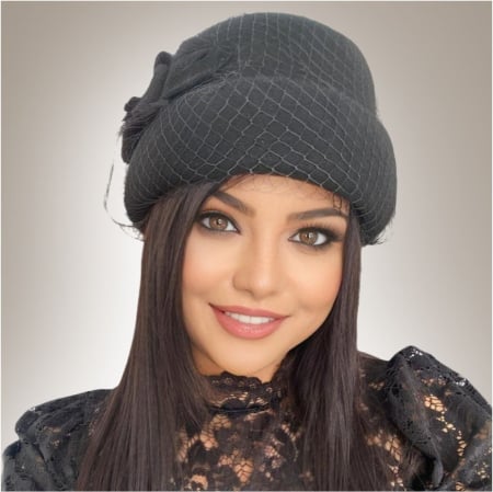 Palarie dama tip toca cu voaleta MAGIC LUX (NEGRU) - marime unica, reglabila [3]