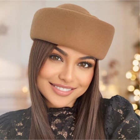 Palarie dama tip toca din fetru lux CONTESA LUX (MARO cappuccino) - marime unica, reglabila [3]