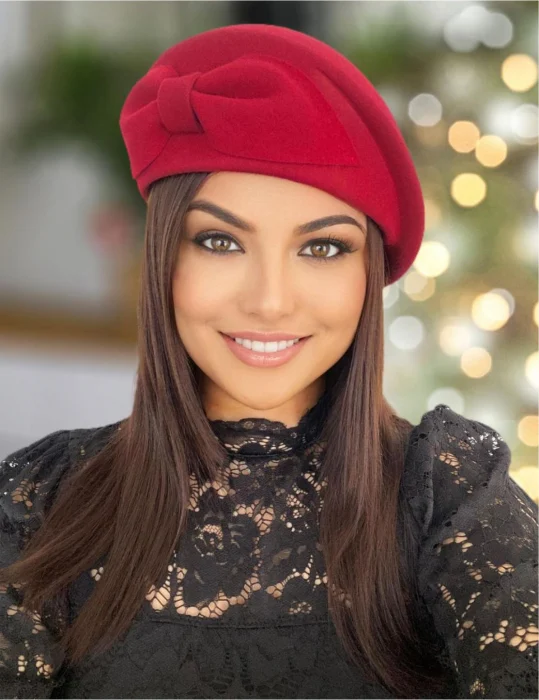 TOCI PRINCESS - Palarie dama tip toca din fetru lux cu funda eleganta PRINCESS LUX (ROSU) - marime unica, reglabila