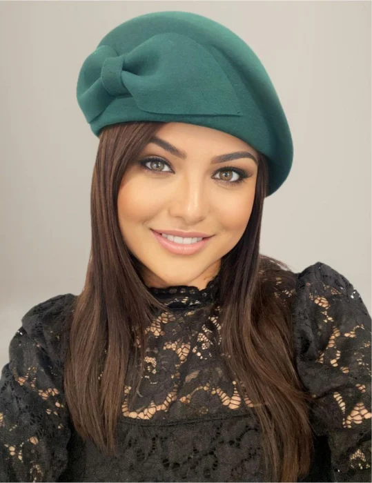 Palarie dama tip toca din fetru lux cu funda eleganta PRINCESS LUX (VERDE) - marime unica, reglabila [1]