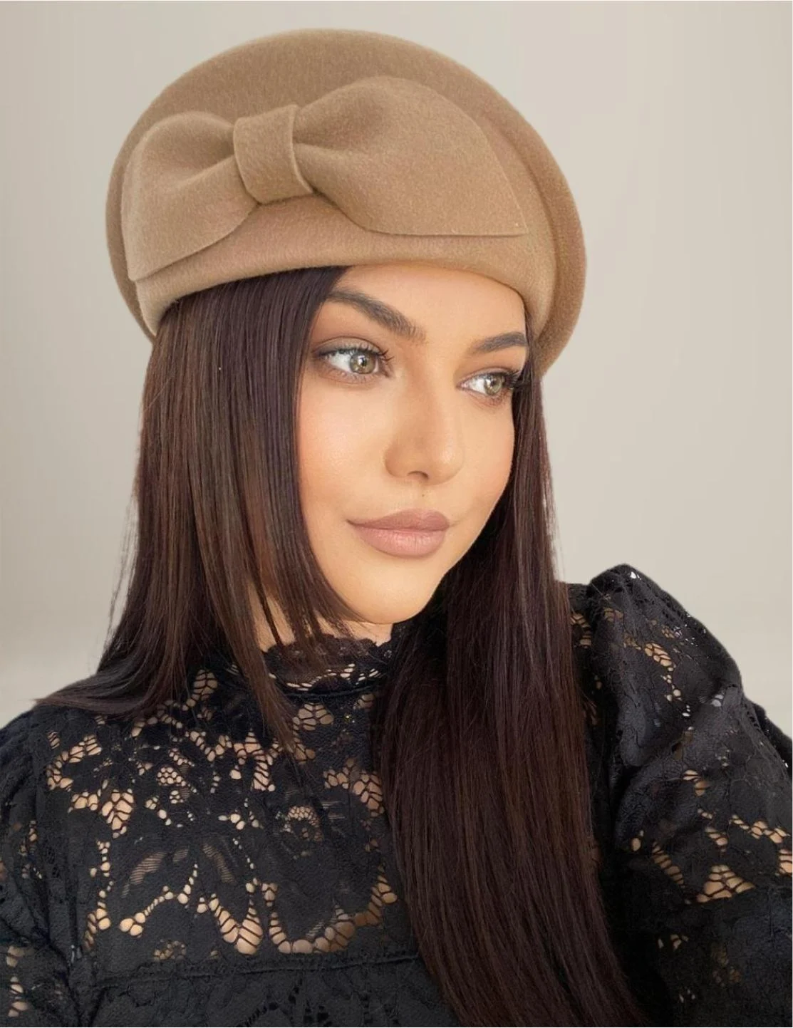 Palarie dama tip toca din fetru lux PRINCESS LUX (MARO cappucino) - marime unica, reglabila [2]