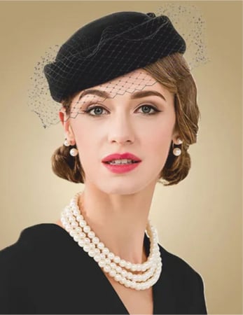Palarie de dama din fetru tip toca cu voaleta Miss Paris (NEGRU) - marime unica, reglabila [1]