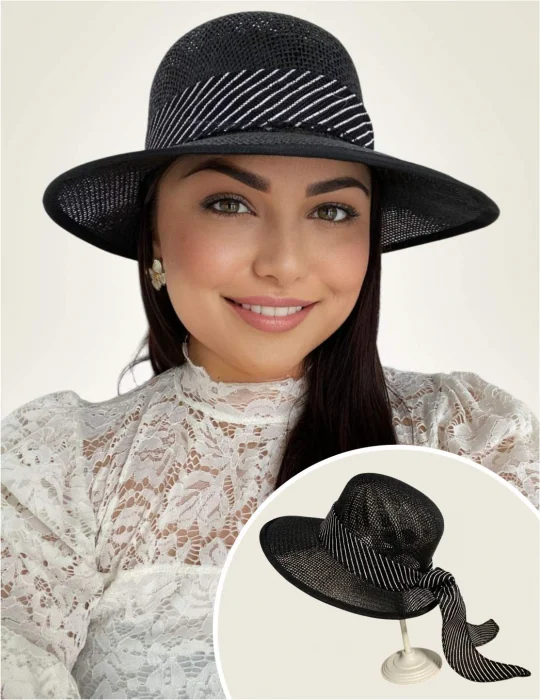 COLECTIA NOUA - Palarie de soare de lux cu boruri tip sepcuta COCHETTE LUX (NEGRU) - marime unica, reglabila