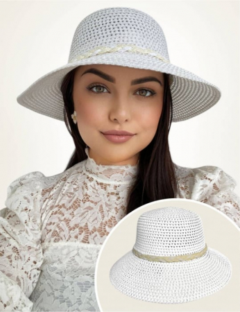 COLECTIA NOUA - Palarie de soare de lux cu boruri rotunde medii SIDONIA LUX (ALB) - marime unica, reglabila