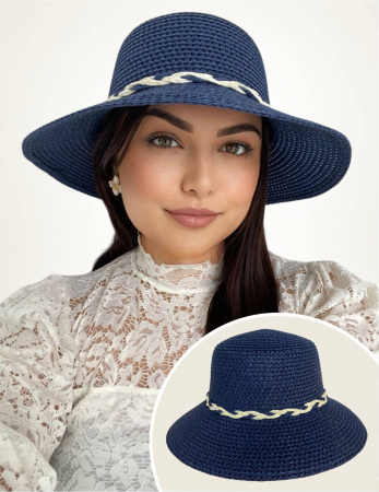 COLECTIA NOUA - Palarie de soare de lux cu boruri rotunde medii SIDONIA LUX (BLEUMARIN) - marime unica, reglabila