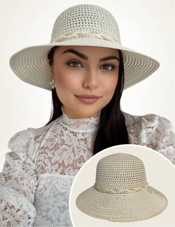 COLECTIA NOUA - Palarie de soare de lux cu boruri rotunde medii SIDONIA LUX (CREM) - marime unica, reglabila