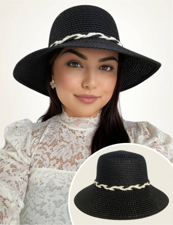 COLECTIA NOUA - Palarie de soare de lux cu boruri rotunde medii SIDONIA LUX (NEGRU) - marime unica, reglabila