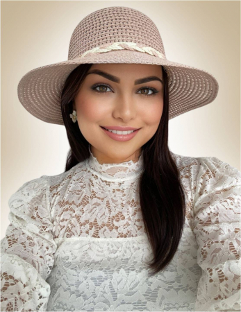 Palarie de soare de lux cu boruri rotunde medii SIDONIA LUX (ROZ pudra) - marime unica, reglabila [1]