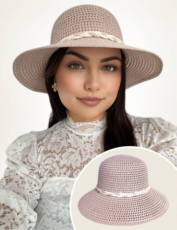 COLECTIA NOUA - Palarie de soare de lux cu boruri rotunde medii SIDONIA LUX (ROZ pudra) - marime unica, reglabila