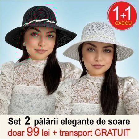 Oferta zilei - 1 + 1 CADOU + transport GRATUIT - 1+1 CADOU: Palarii soare cu boruri medii SIDONIA LUX (NEGRU + ALB) - marime unica, reglabila