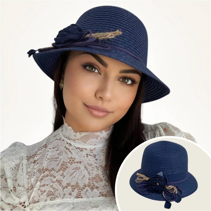 Palarie de soare de lux cu boruri rotunde mici CALIPSO CHIC (BLEUMARIN) - marime unica, reglabila [2]