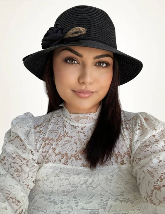 Palarie de soare de lux cu boruri rotunde mici CALIPSO CHIC (NEGRU) - marime unica, reglabila [1]