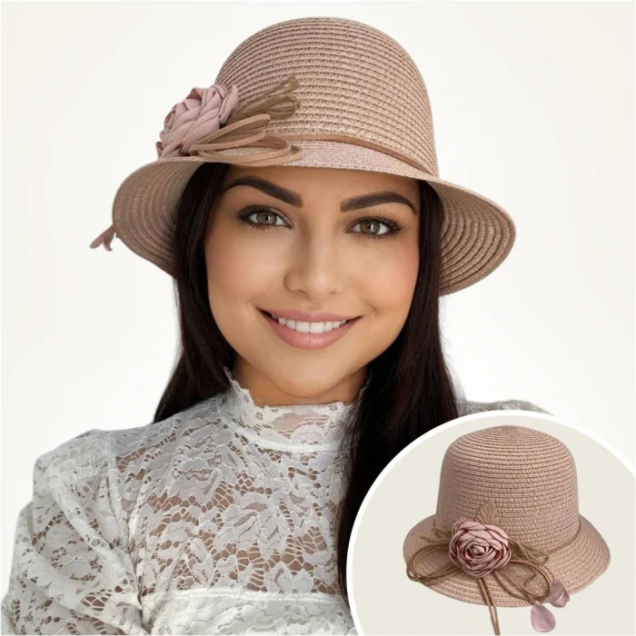 Palarie de soare de lux cu boruri rotunde mici CALIPSO CHIC (ROZ pudra) - marime unica, reglabila [2]