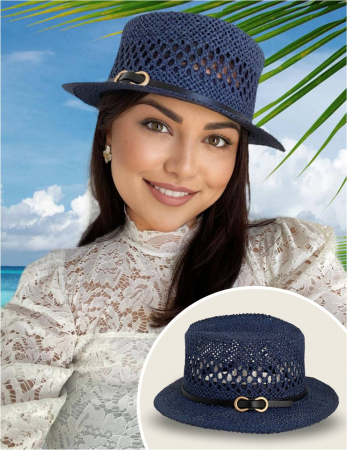 Cele mai vandute - Palarie de soare de lux cu boruri rotunde mici KALINDA LUX (BLEUMARIN) - marime unica, reglabila